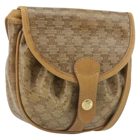 CELINE Macadam Canvas Shoulder Bag PVC Beige gold Auth bs34011