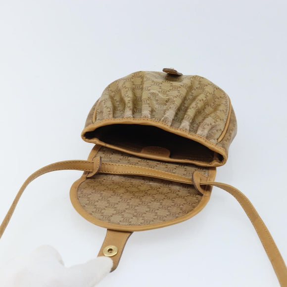 CELINE Macadam Canvas Shoulder Bag PVC Beige gold Auth bs34011