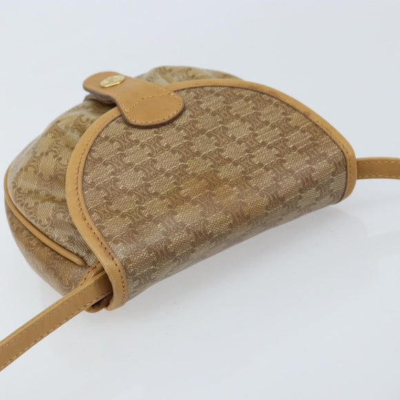 CELINE Macadam Canvas Shoulder Bag PVC Beige gold Auth bs34011