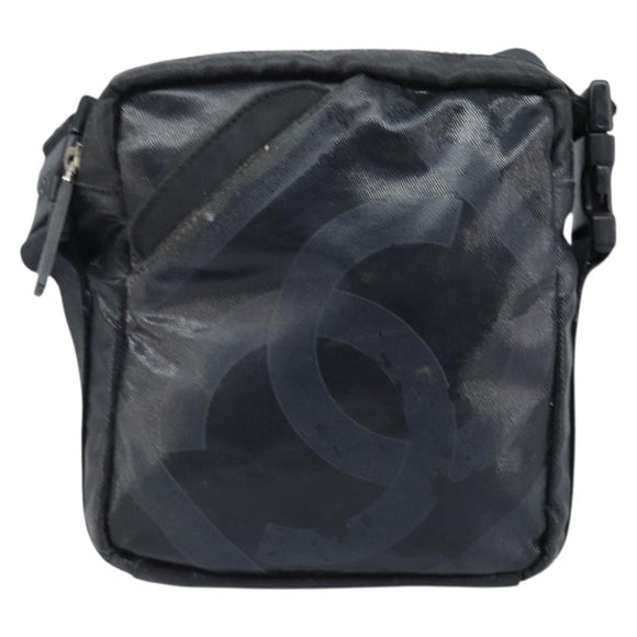CHANEL Shoulder Bag Coated Canvas Black CC Auth bs34014