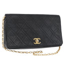 CHANEL Matelasse Chain Shoulder Bag Lamb Skin Black Gold CC Auth bs34016-1