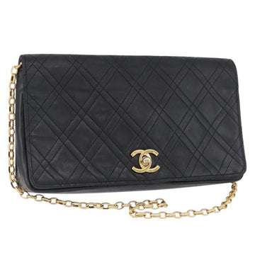 CHANEL Matelasse Chain Shoulder Bag Lamb Skin Black Gold CC Auth bs34016