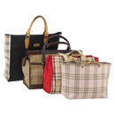 BURBERRY Nova Check Hand Bag Canvas 4 Set Black Beige Auth bs34018-1