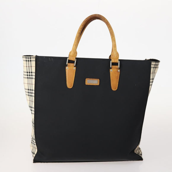 BURBERRY Nova Check Hand Bag Canvas 4 Set Black Beige Auth bs34018