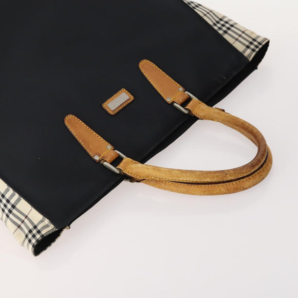 BURBERRY Nova Check Hand Bag Canvas 4 Set Black Beige Auth bs34018
