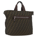 FENDI Zucca Canvas Hand Bag Black Brown Auth bs34032-1