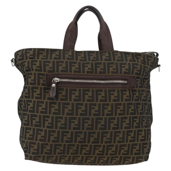FENDI Zucca Canvas Hand Bag Black Brown Auth bs34032