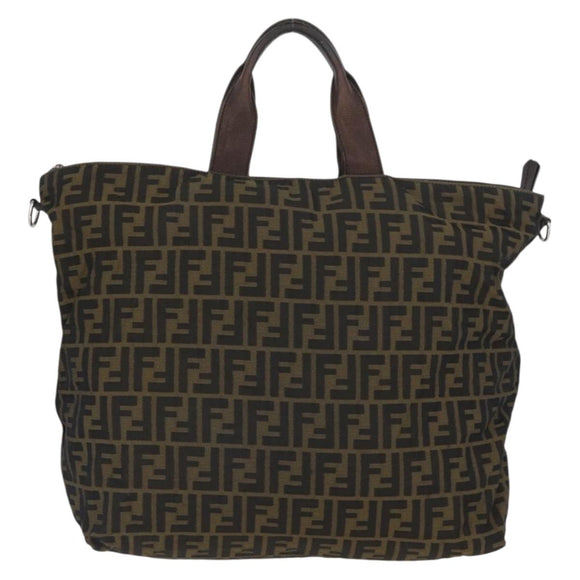 FENDI Zucca Canvas Hand Bag Black Brown Auth bs34032