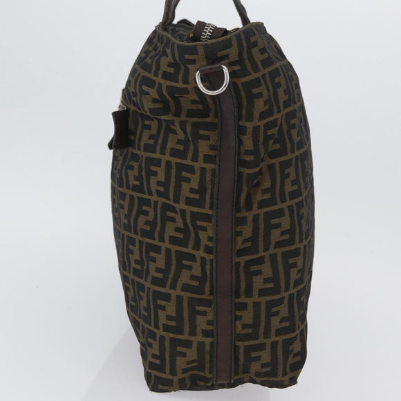 FENDI Zucca Canvas Hand Bag Black Brown Auth bs34032