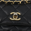 CHANEL Matelasse Chain Shoulder Bag Lamb Skin Black Gold CC Auth bs34036-18
