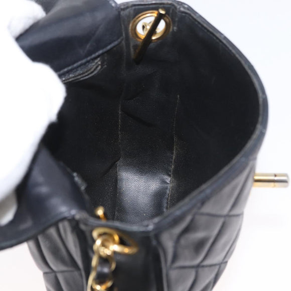 CHANEL Matelasse Chain Shoulder Bag Lamb Skin Black Gold CC Auth bs34036