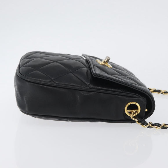 CHANEL Matelasse Chain Shoulder Bag Lamb Skin Black Gold CC Auth bs34036