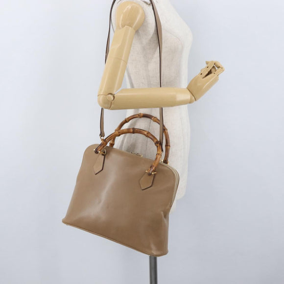 GUCCI Bamboo Tote Bag Leather Beige Gold 000 1186 0289 Auth bs34037