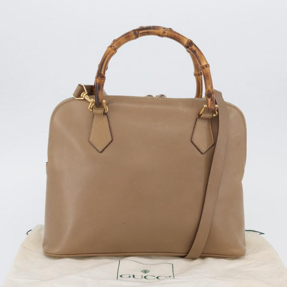 GUCCI Bamboo Tote Bag Leather Beige Gold 000 1186 0289 Auth bs34037