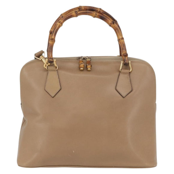 GUCCI Bamboo Tote Bag Leather Beige Gold 000 1186 0289 Auth bs34037