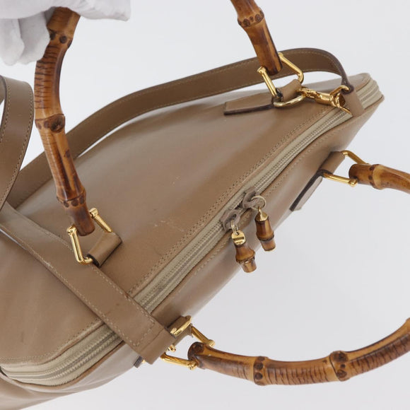 GUCCI Bamboo Tote Bag Leather Beige Gold 000 1186 0289 Auth bs34037