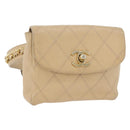 CHANEL Waist bag Lamb Skin Beige Gold CC Auth bs34038-1