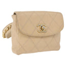 CHANEL Heuptasje Lamsleer Beige Goud CC Auth bs34038-1