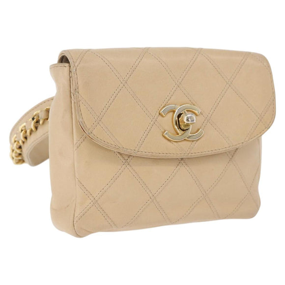 CHANEL Heuptasje Lamsleer Beige Goud CC Auth bs34038