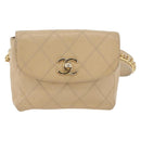 CHANEL Waist bag Lamb Skin Beige Gold CC Auth bs34038-2