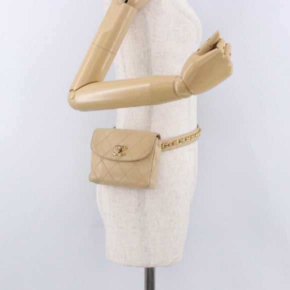 CHANEL Heuptasje Lamsleer Beige Goud CC Auth bs34038