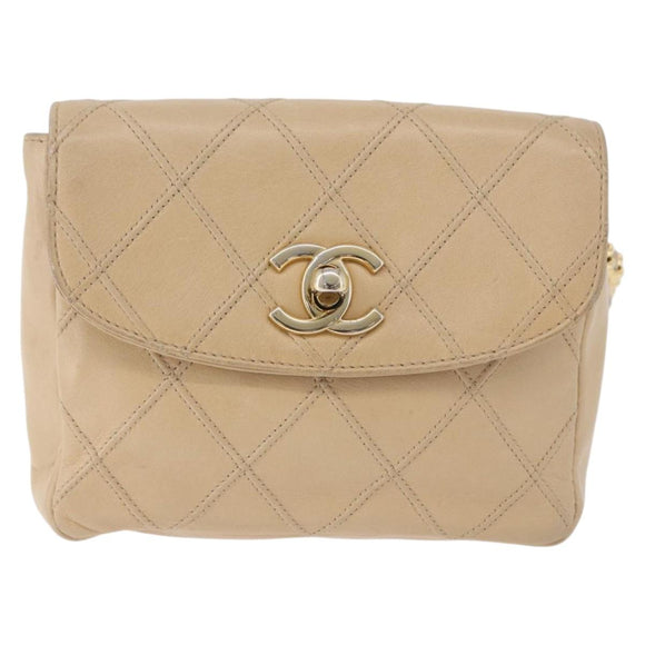 CHANEL Heuptasje Lamsleer Beige Goud CC Auth bs34038