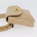 CHANEL Waist bag Lamb Skin Beige Gold CC Auth bs34038-5