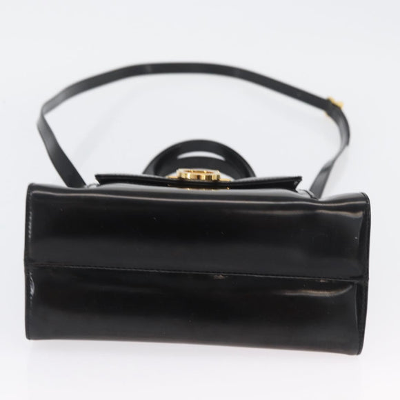 Salvatore Ferragamo Gancini Handtasche Lackleder 2-Wege Schwarz Gold Auth bs34043