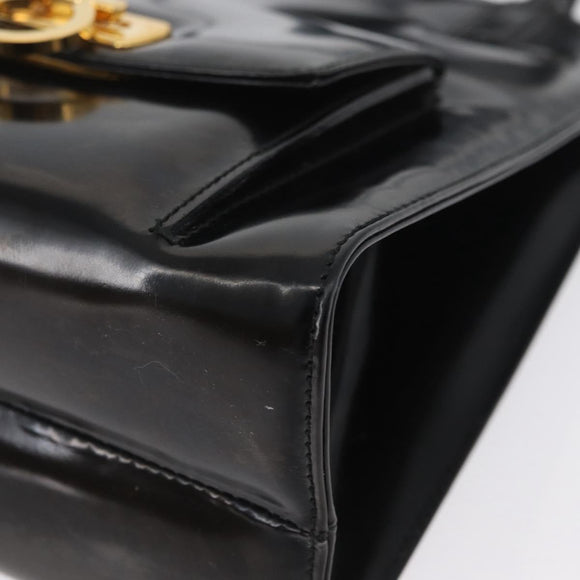 Salvatore Ferragamo Gancini Handtasche Lackleder 2-Wege Schwarz Gold Auth bs34043