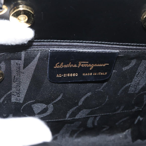 Salvatore Ferragamo Gancini Handtasche Lackleder 2-Wege Schwarz Gold Auth bs34043