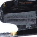 Salvatore Ferragamo Gancini Handtasche Lackleder 2-Wege Schwarz Gold Auth bs34043-18