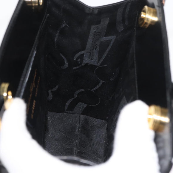 Salvatore Ferragamo Gancini Handtasche Lackleder 2-Wege Schwarz Gold Auth bs34043