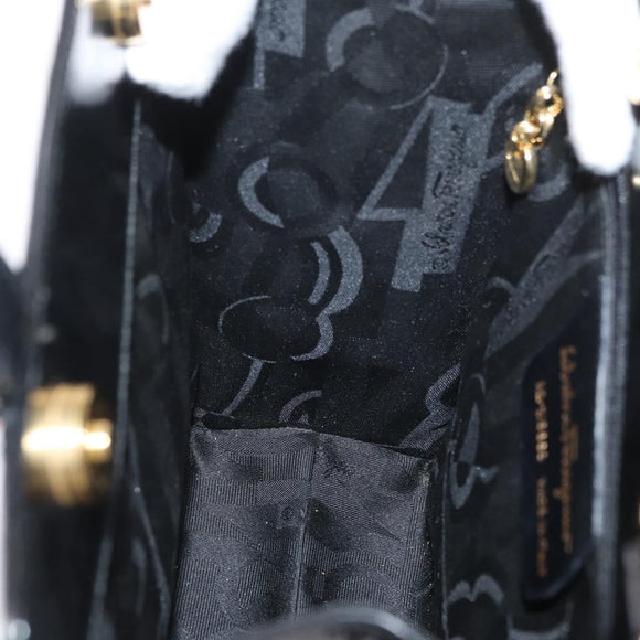 Salvatore Ferragamo Gancini Handtasche Lackleder 2-Wege Schwarz Gold Auth bs34043