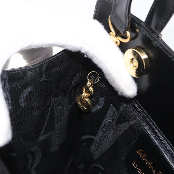 Salvatore Ferragamo Gancini Handtasche Lackleder 2-Wege Schwarz Gold Auth bs34043