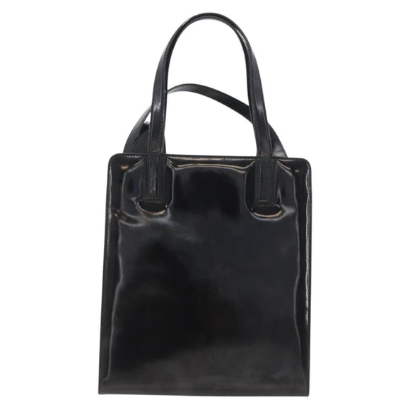 Salvatore Ferragamo Gancini Handtasche Lackleder 2-Wege Schwarz Gold Auth bs34043