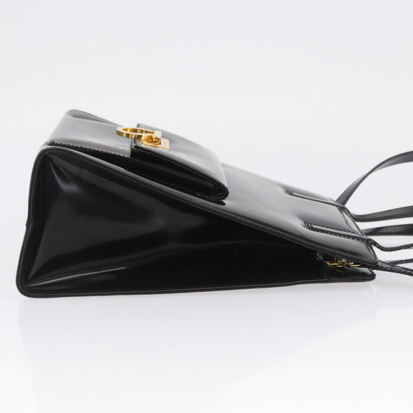 Salvatore Ferragamo Gancini Handtasche Lackleder 2-Wege Schwarz Gold Auth bs34043