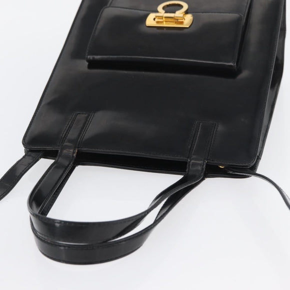 Salvatore Ferragamo Gancini Handtasche Lackleder 2-Wege Schwarz Gold Auth bs34043