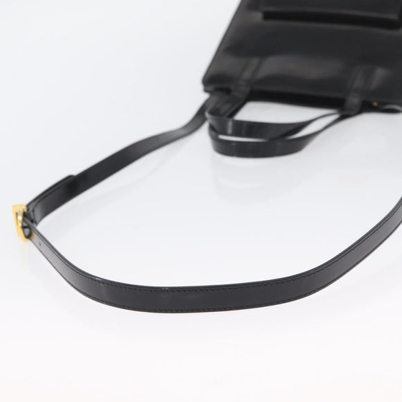 Salvatore Ferragamo Gancini Handtasche Lackleder 2-Wege Schwarz Gold Auth bs34043