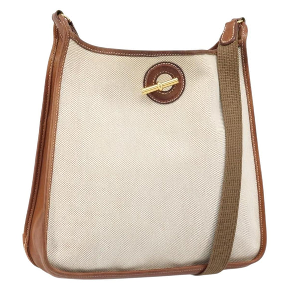 HERMES Vespa PM Shoulder Bag Canvas Beige Auth bs34046
