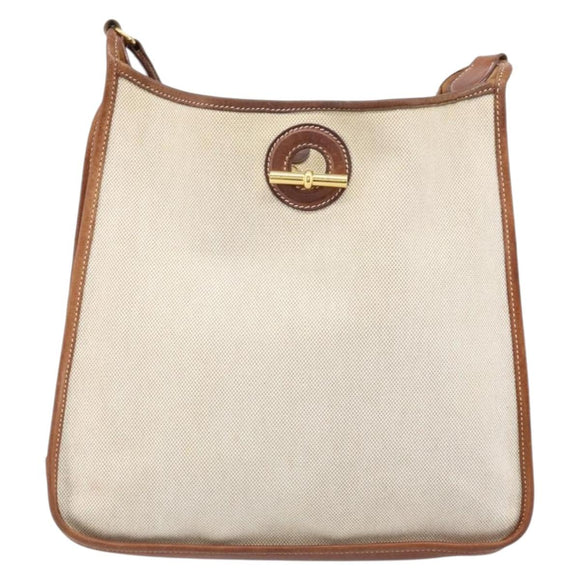 HERMES Vespa PM Shoulder Bag Canvas Beige Auth bs34046
