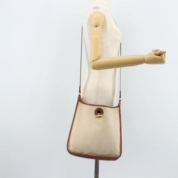HERMES Vespa PM Shoulder Bag Canvas Beige Auth bs34046
