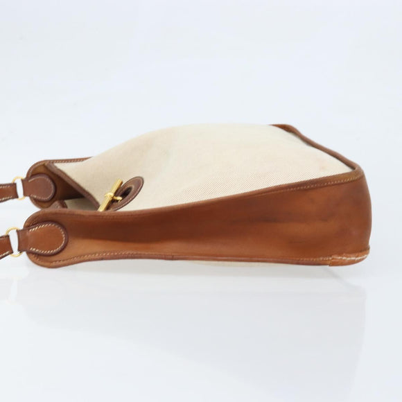HERMES Vespa PM Shoulder Bag Canvas Beige Auth bs34046