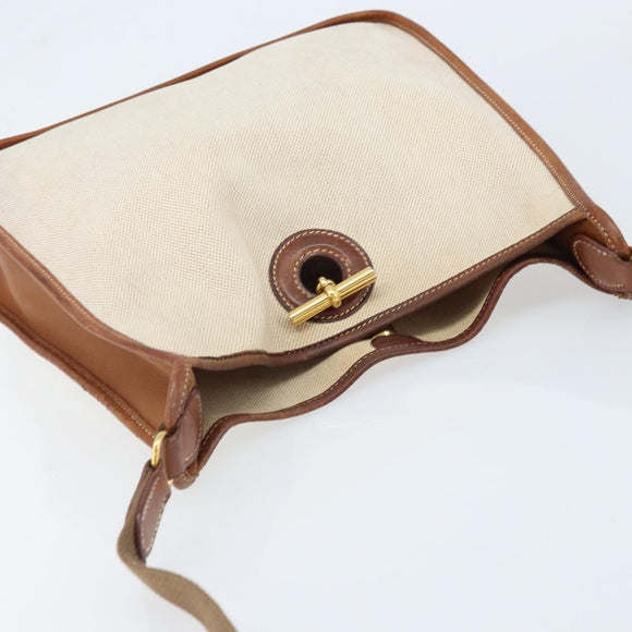 HERMES Vespa PM Shoulder Bag Canvas Beige Auth bs34046
