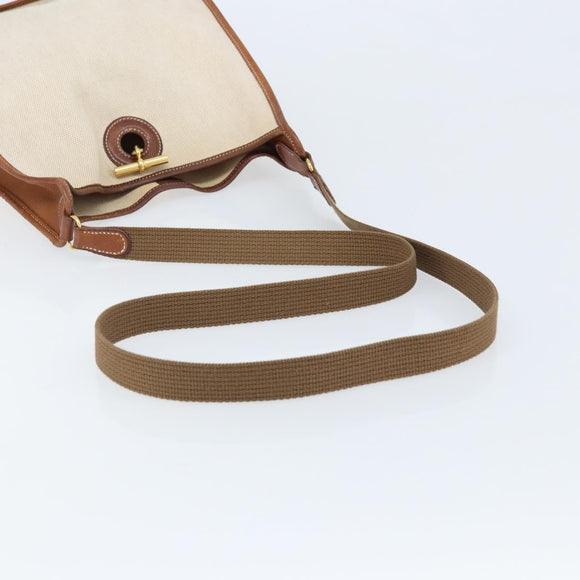 HERMES Vespa PM Shoulder Bag Canvas Beige Auth bs34046