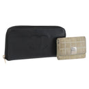 CHANEL Wallet Caviar Skin 2 Set Black Beige CC Auth bs34047-1