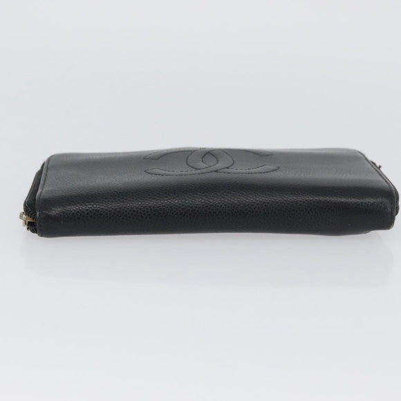 CHANEL Wallet Caviar Skin 2 Set Black Beige CC Auth bs34047