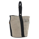 HERMES Sakso MM Hand Bag Canvas Beige Silver Auth bs34048-1
