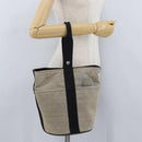 HERMES Sakso MM Hand Bag Canvas Beige Silver Auth bs34048-25