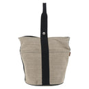 HERMES Sakso MM Hand Bag Canvas Beige Silver Auth bs34048-4