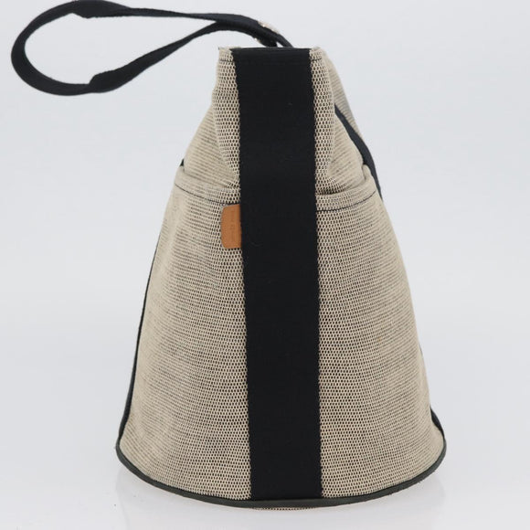 HERMES Sakso MM Hand Bag Canvas Beige Silver Auth bs34048